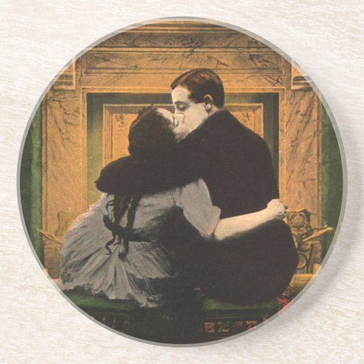  liefde en Romance, Romantic Fireplace Kiss Zandsteen Onderzetter (Voorkant)