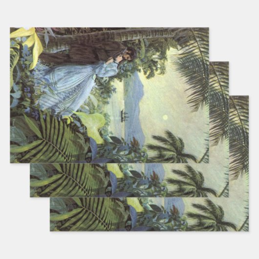 liefde en Romance, Romantisch tropisch Uitzicht Inpakpapier Vel (Set)