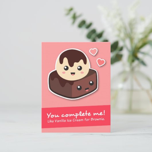 Liefde en Romance - Vanilla Ice Cream en Brownie Briefkaart (Staand voorkant)