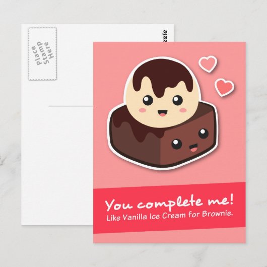 Liefde en Romance - Vanilla Ice Cream en Brownie Briefkaart (Voorkant / Achterkant)