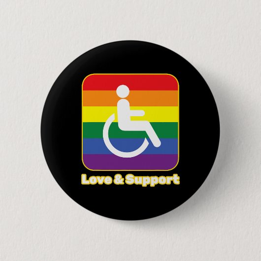 Liefde en steun regenboog persoon met een handicap ronde button 5,7 cm (Voorkant)