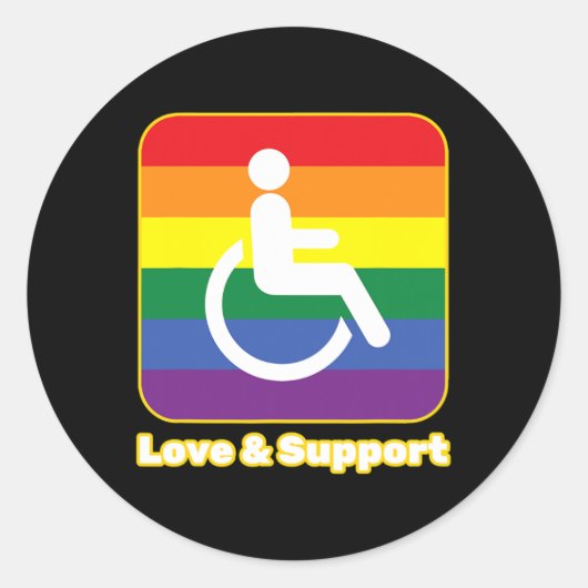 Liefde en steun regenboog persoon met een handicap ronde sticker (Voorkant)