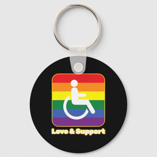Liefde en steun regenboog persoon met een handicap sleutelhanger (Voorkant)