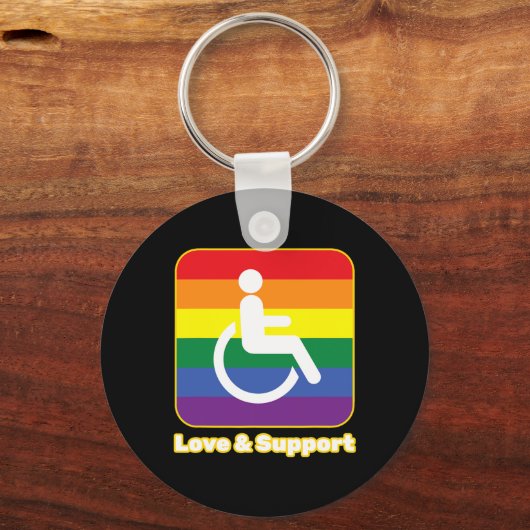 Liefde en steun regenboog persoon met een handicap sleutelhanger (Achterkant)