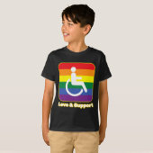 Liefde en steun regenboog persoon met een handicap t-shirt (Voorkant volledig)