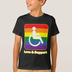 Liefde en steun regenboog persoon met een handicap t-shirt