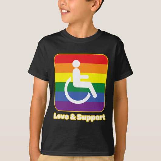 Liefde en steun regenboog persoon met een handicap t-shirt (Voorkant)