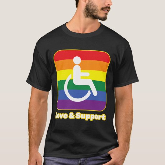 Liefde en steun regenboog persoon met een handicap t-shirt (Voorkant)