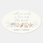 Liefde en strandbestemming bruiloft ovale sticker (Voorkant)
