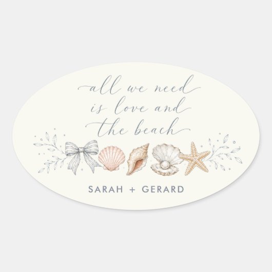 Liefde en strandbestemming bruiloft ovale sticker (Voorkant)
