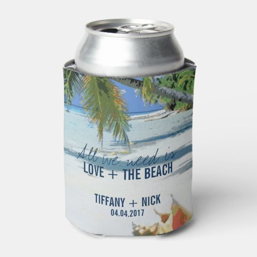 Liefde en tropische huwelijksdag blikjeskoeler (Blikje Voorkant)