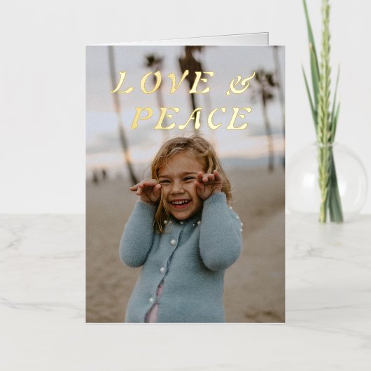 Liefde en vrede 8 Foto Gevouwen Gouden Folie Folie Feestdagenkaart (Voorkant)
