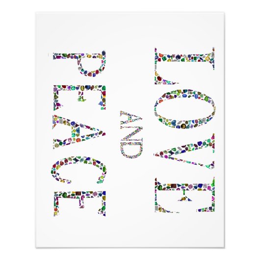 Liefde en Vrede - Edelstenen Lettering Design Foto Afdruk (Voorkant)