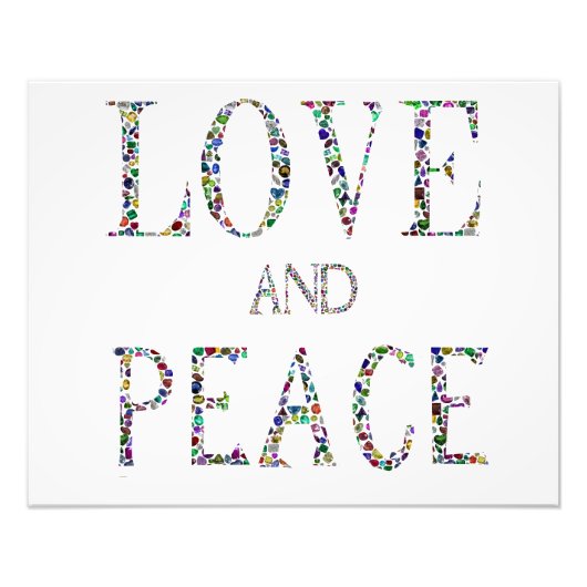 Liefde en Vrede - Edelstenen Lettering Design Foto Afdruk (Voorkant)