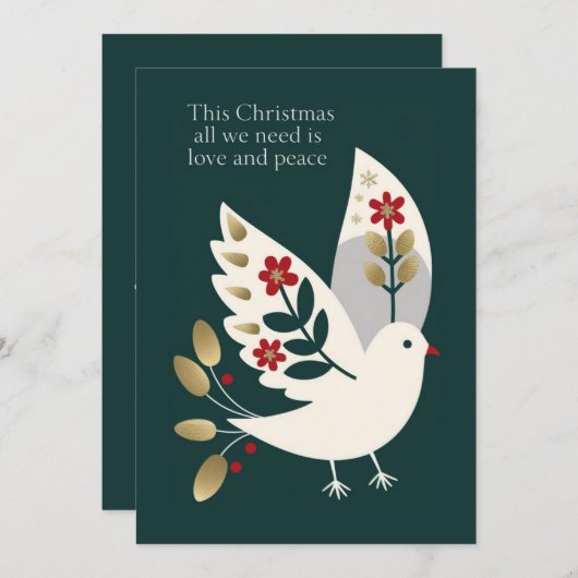 Liefde en Vrede Elegant en stijlvol Kerstmis Feestdagenkaart (Voorkant / Achterkant)