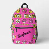 Liefde en Vrede Hippy Stijl Gepersonaliseerd Bedrukte Rugzak (Voorkant)