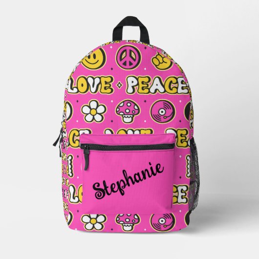 Liefde en Vrede Hippy Stijl Gepersonaliseerd Bedrukte Rugzak (Voorkant)