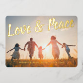 Liefde en Vrede Rode Glans Retro Kerstmis Folie Feestdagenkaart (Voorkant)