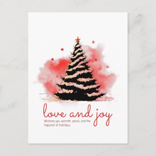 Liefde en vreugde Kerstmis, Elegant Zwart & Rood Feestdagenkaart (Voorkant)