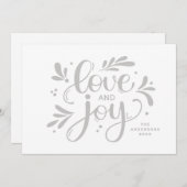 Liefde en vreugde. Kerstscript kalligrafie winter Feestdagenkaart (Voorkant / Achterkant)