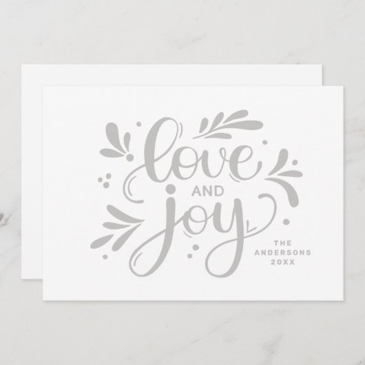 Liefde en vreugde. Kerstscript kalligrafie winter Feestdagenkaart (Voorkant / Achterkant)