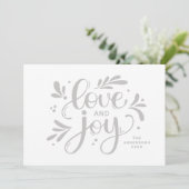 Liefde en vreugde. Kerstscript kalligrafie winter Feestdagenkaart (Staand voorkant)