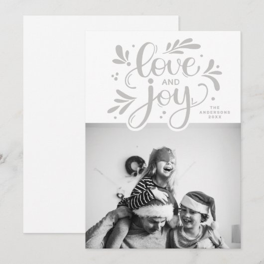 Liefde en vreugde. Kerstscript kalligrafie winter Feestdagenkaart (Voorkant / Achterkant)