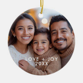 Liefde en vreugde modern minimalistisch kerstfoto keramisch ornament