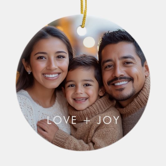 Liefde en vreugde Moderne minimalistische kerstfot Keramisch Ornament (Voorkant)