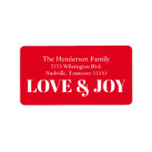 Liefde en Vreugde Rode Klassieke Kerstmis Terugkee Etiket (Voorkant)