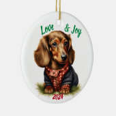 Liefde en vreugde teckel: Waterverf Keramisch Ornament (Rechts)