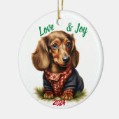 Liefde en vreugde teckel: Waterverf Keramisch Ornament (Links)