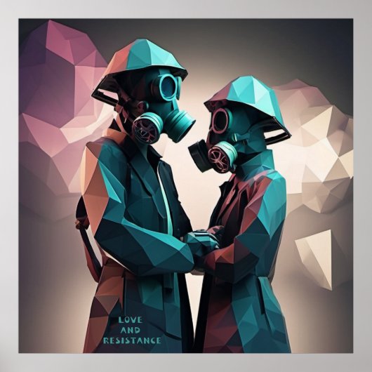 LIEFDE EN WEERSTAND Isometrische lage poly Poster (Voorkant)