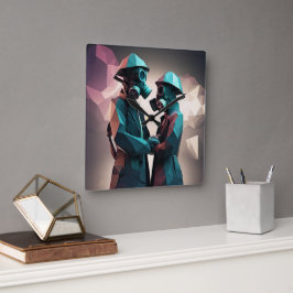 LIEFDE EN WEERSTAND Isometrische lage poly Vierkante Klok