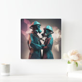 LIEFDE EN WEERSTAND Isometrische lage poly Vierkante Klok (Huis)