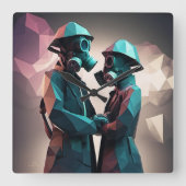 LIEFDE EN WEERSTAND Isometrische lage poly Vierkante Klok (Voorkant)