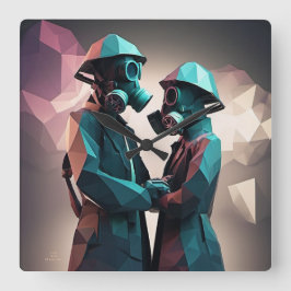 LIEFDE EN WEERSTAND Isometrische lage poly Vierkante Klok