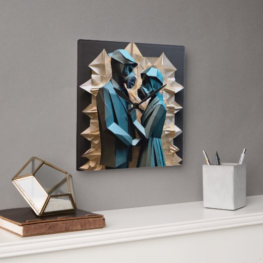 LIEFDE EN WEERSTAND Origami 3 Vierkante Klok (Kantoor)