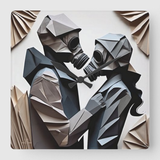 LIEFDE EN WEERSTAND Origami 4 Vierkante Klok (Voorkant)