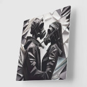 LIEFDE EN WEERSTAND Origami B/W Vierkante Klok (Hoek)