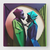 LIEFDE EN WEERSTAND Origami Levendig Vierkante Klok (Voorkant)