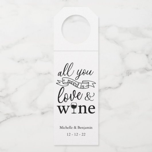 Liefde en wijn gunst hangende labels, drinkfleslab flessenhanger (Voorkant)