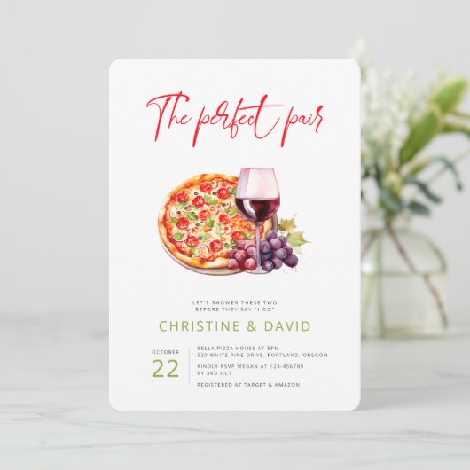 Liefde en Wijn Perfect Paar Douche Kaart (Staand voorkant)