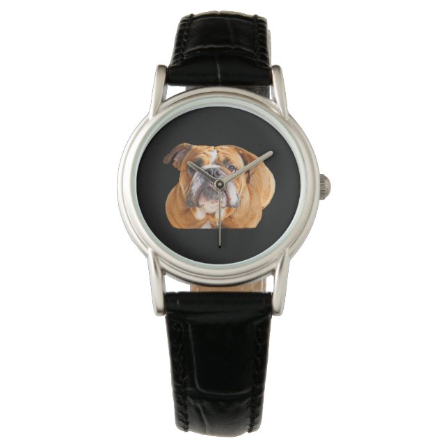 Liefde Engels Bulldog hondengezicht - bruine masco Horloge (Voorkant)