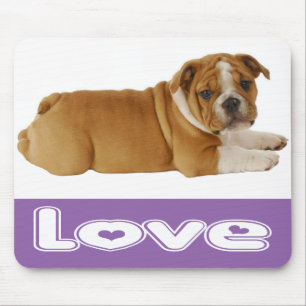 Liefde Engelse Bulldog Puppy Hond Paarse Muismat