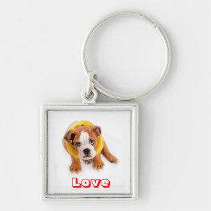 Liefde Engelse Bulldog Puppy in Trui Sleutelhanger