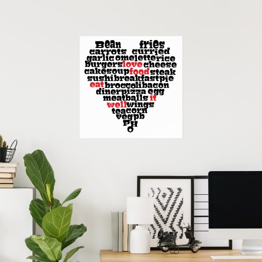 Liefde eten, liefdeshart poster (Thuiskantoor)