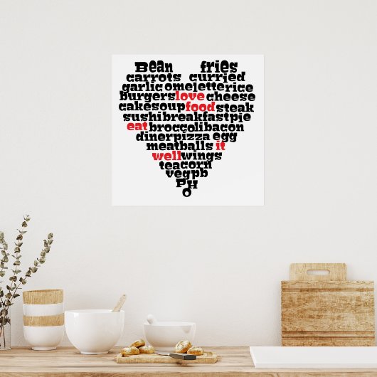 Liefde eten, liefdeshart poster (Keuken)