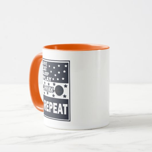 Liefde eten slaap spelen basketbal herhalen mok (Voorkant links)