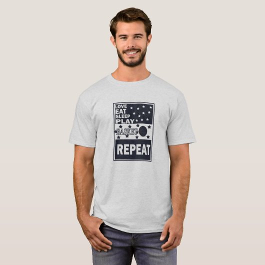Liefde eten slaap spelen basketbal herhalen t-shirt (Voorkant volledig)